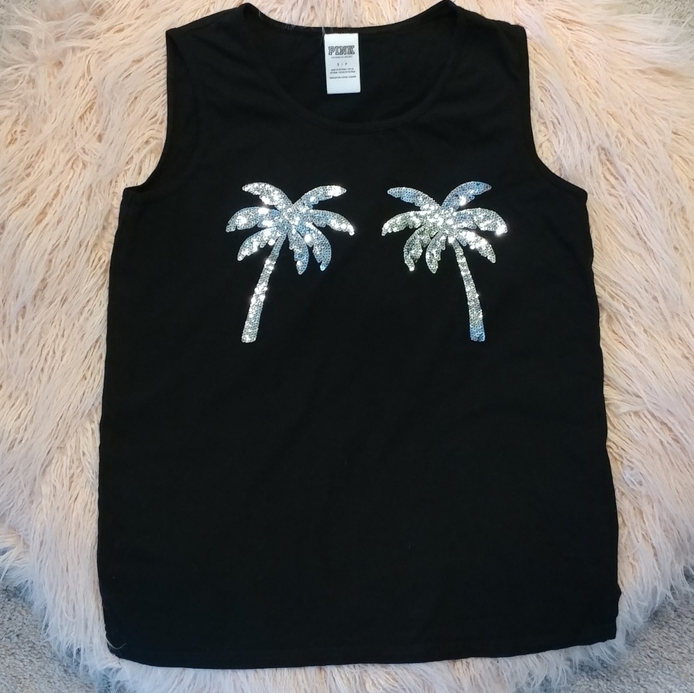 PINK Embellished Palm Trees Musle Tee